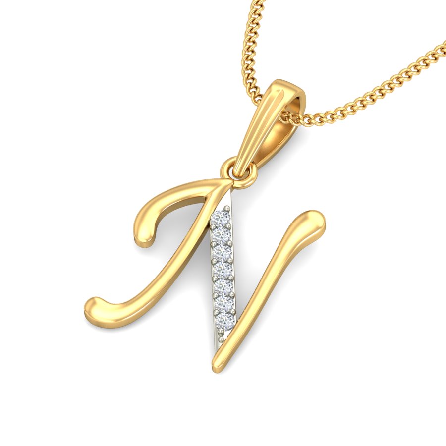 14K Yellow Gold Diamond N Initial Pendant Necklace | Shop 14k Yellow Gold  Contemporary Necklaces | Gabriel & Co