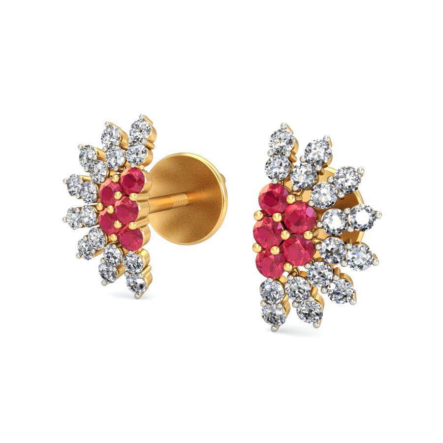 Buy Ruby Diamond Stud Earrings Ruby Gold Earrings Halo Studs Online in  India  Etsy