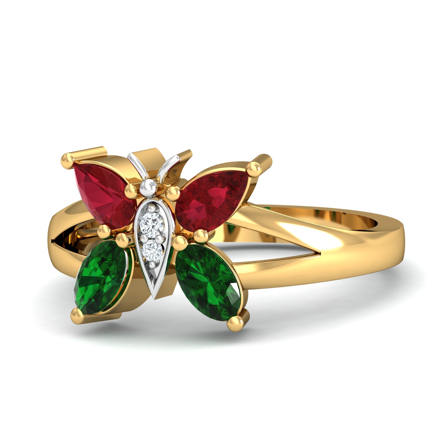 Emerald & Ruby Ring 18K Yellow Gold