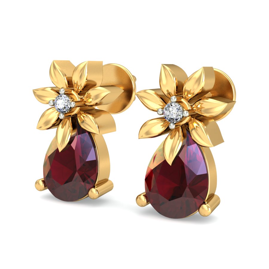 Diamond Earrings  Ruby in White Gold  Pomegranate Blossom
