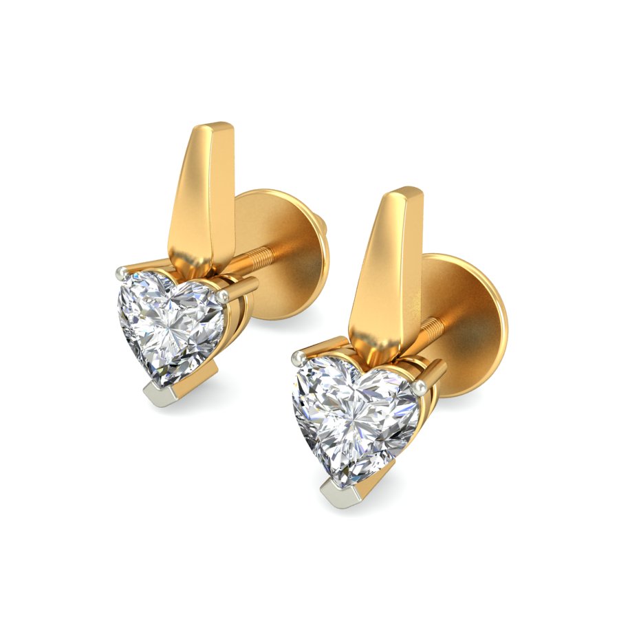 Diamond Heart Solitaire Suspense Drop Earrings