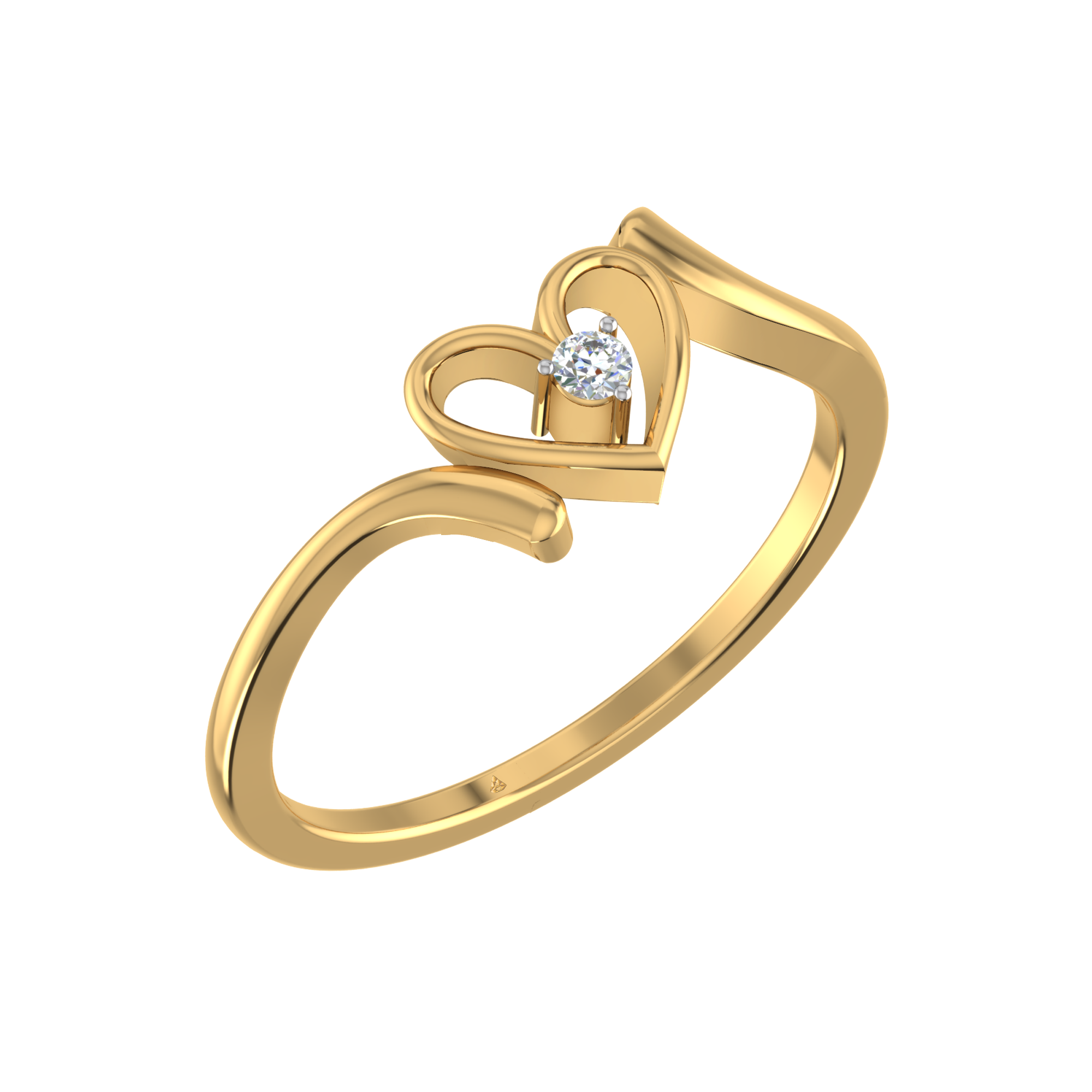 22K Yellow Gold Ring W/ Faceted Heart & Semi Split Band – Virani Jewelers